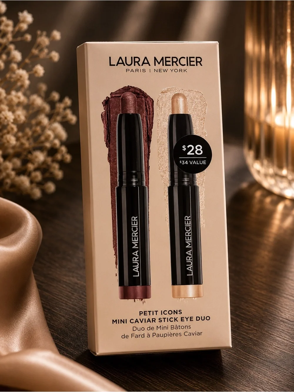 laura mercier Mini Caviar Stick Eye Duo — Deep Bronze & Champagne Shimmer
